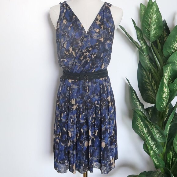 Charlotte Ronson Blue Abstract Print Silk Chiffon Sleeveless Flowy Dress Size 2 - Picture 3 of 13